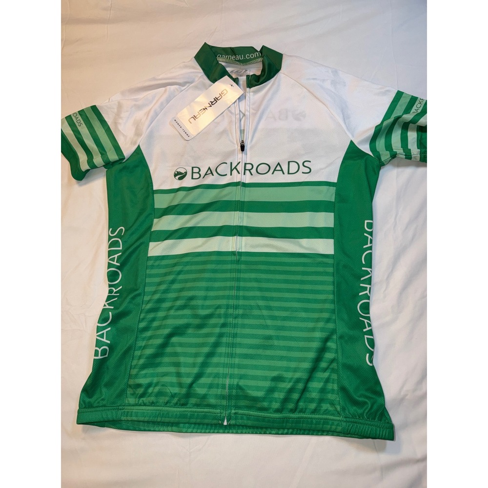 Louis Garneau Backroads Cycling Jersey Womens Small Green White Full Zip NWTaa